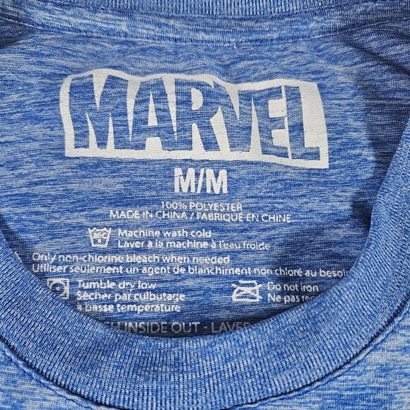 Marvel Captain America Men's T-Shirt Size M Blue Heathered Printed Logo Shield - Picture 2 of 6
